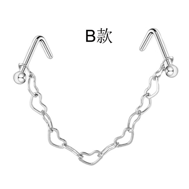 Double Nose Piercing Chain Nose Chain for Nostril Piercing Stainless Steel Nose Stud Decoration Earring Piercing Chain Women