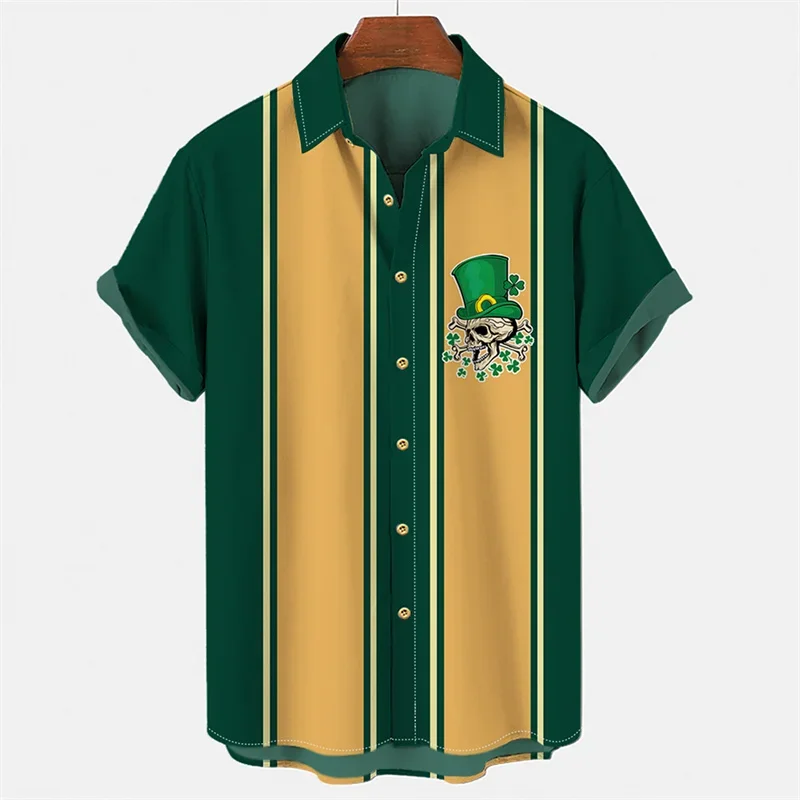 2024 new summer men's shirt loose 3D pattern clover element printed casual daily short-sleeved shirt S-5XL 2