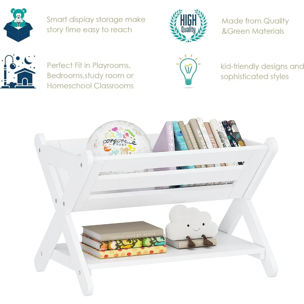 Kids Book Caddy with Shelf, Toddler Bookshelf, Book Storage Organizer, Small Book Shelf for Kids Rooms, Nursery, Playroom, White 5