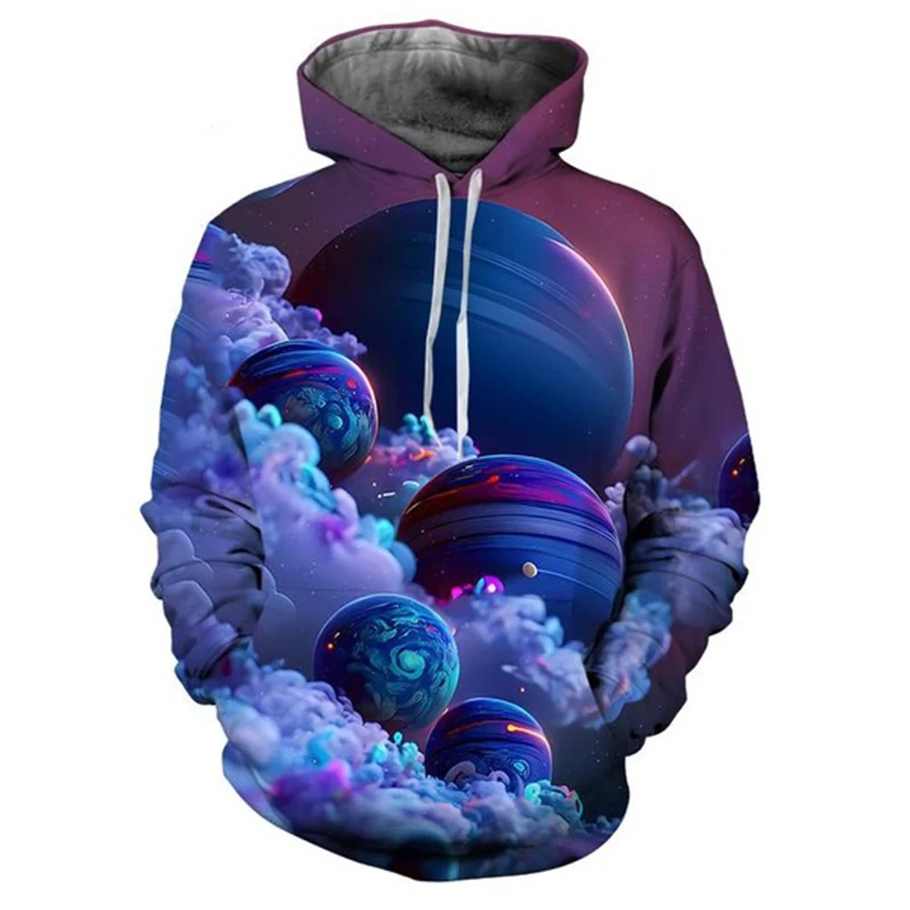 Fashionable And Beautiful, Colorful Starry Sky Printing, Autumn And Winter New Men's Hooded Pullover, Oversized Clothing Hoodie。