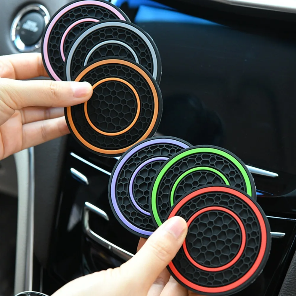 Cup Holder Coasters Car Coaster Pads 2Pcs Car Coasters 7cm 2.76inch PVC Anti-Slip Sift-Proof Cup Mats Beverage Coaster Car Bottle Holder Interior Accessories