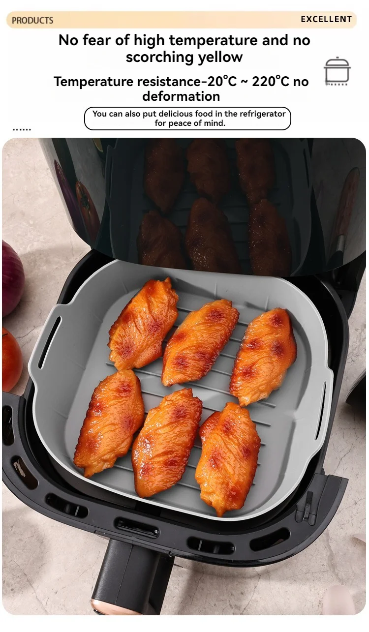 20 cm Luftfritteusen-Silikonform, quadratisches Luftfritteusen-Zubehör für COSORI 5,5 l, 4,7 l, Cecotec 6 l, 5,5 l, wiederverwendbares Luftfritteusen-Zubehör – Detail 3