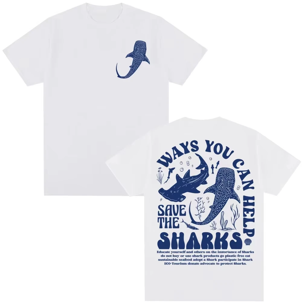 2026 Save The Sharks Umwelt-T-Shirt für Herren, Walhai-Grafik-T-Shirt, Meereskonservierung, Streetwear, Unisex, kurzärmelig