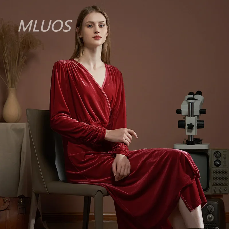 Sleepwear Morning Robe Long Robe Women Fall and Winter Gorgeous Luxury Pajama Dress Long-sleeved Can Be Worn Outside Homewear