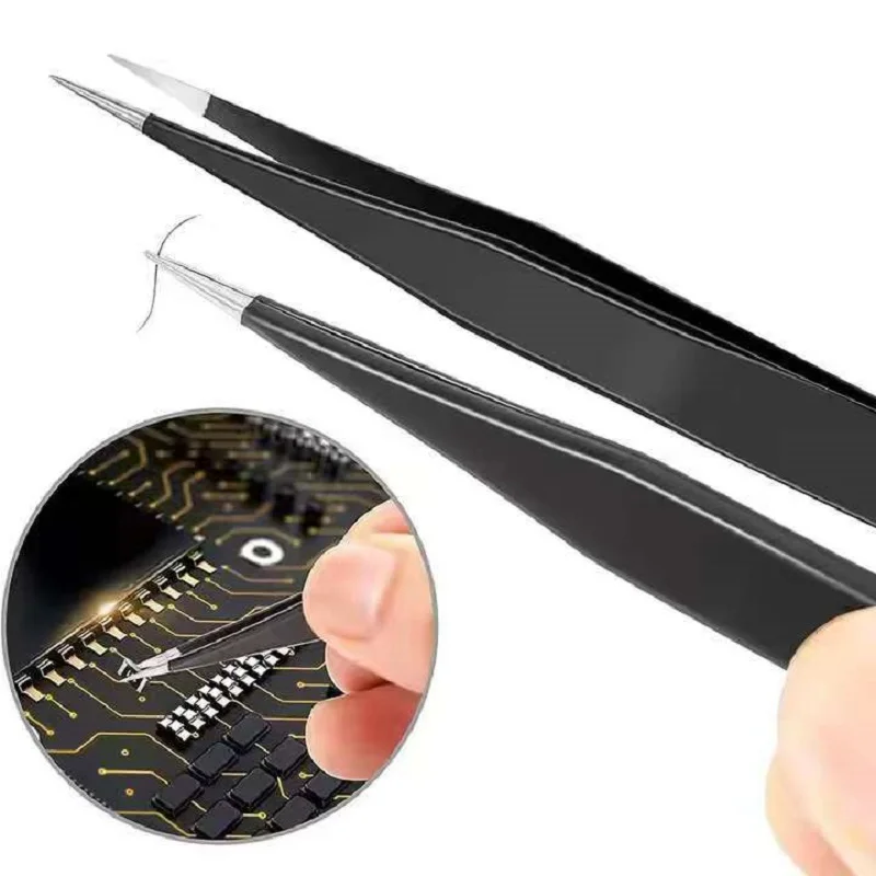 Anti Static Precision Tweezers ESD Stainless Steel Industrial Repair Multipurpose Tools For Electronics Soldering Craft Jewelry
