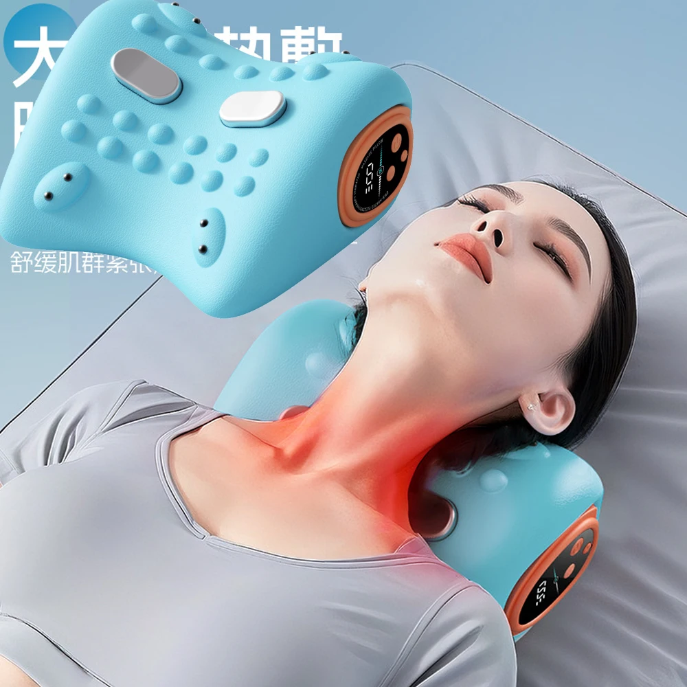 Electric Heating Cervical Traction Neck Massage Pillow Back Neck Spine EMS Muscle Relaxation Massager Shoulder Hot Compress