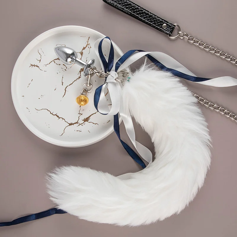 Coda di volpe Plug anale in metallo con perline anali con catene, campanello, giocattoli sessuali per donne, prodotti per adulti, coppia_voghion.com