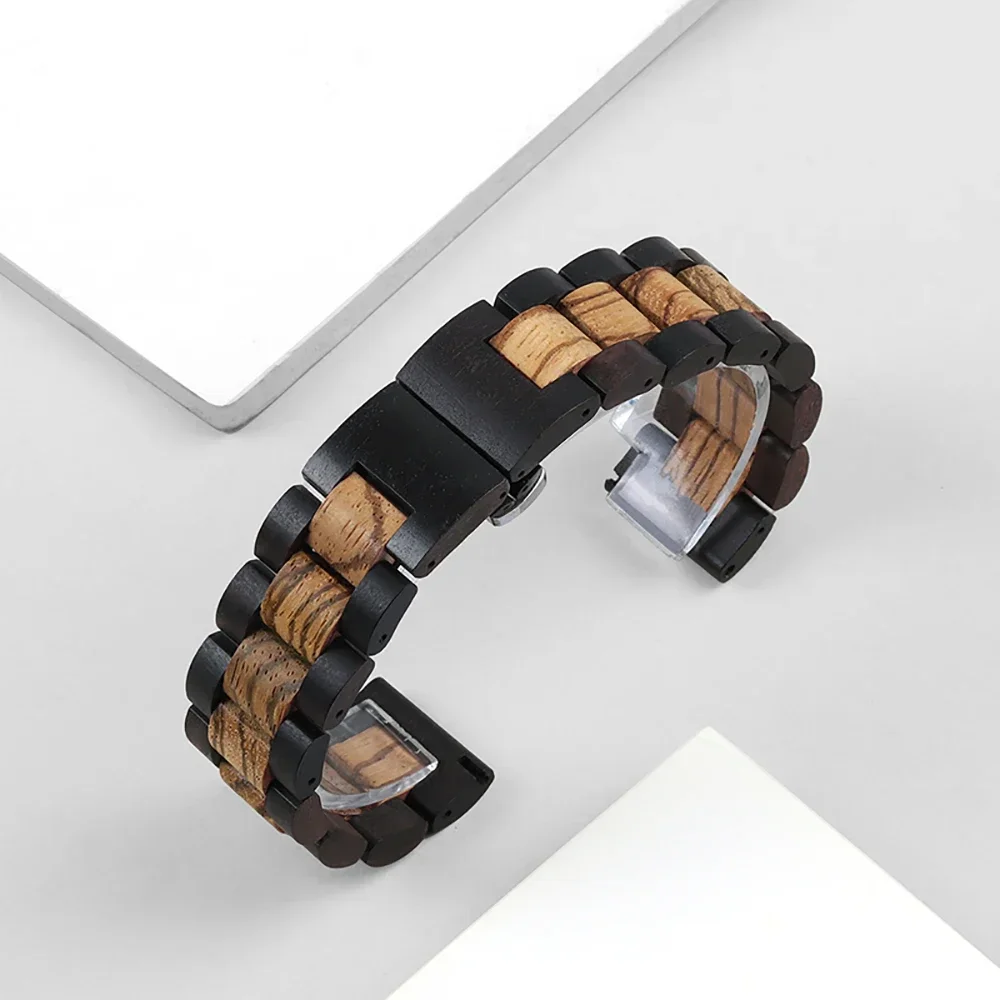 Elegant Wood Bracelet - 20mm/22mm Adjustable Wooden Watchband Strap