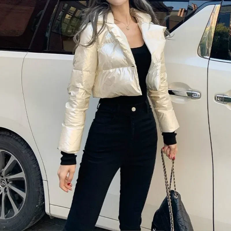 Hooded Parka Puffer Jacket Solid Cropped Bubble Coat Ladies New Fashion Polyester Clothing Short Streetwear Women Winter Coats