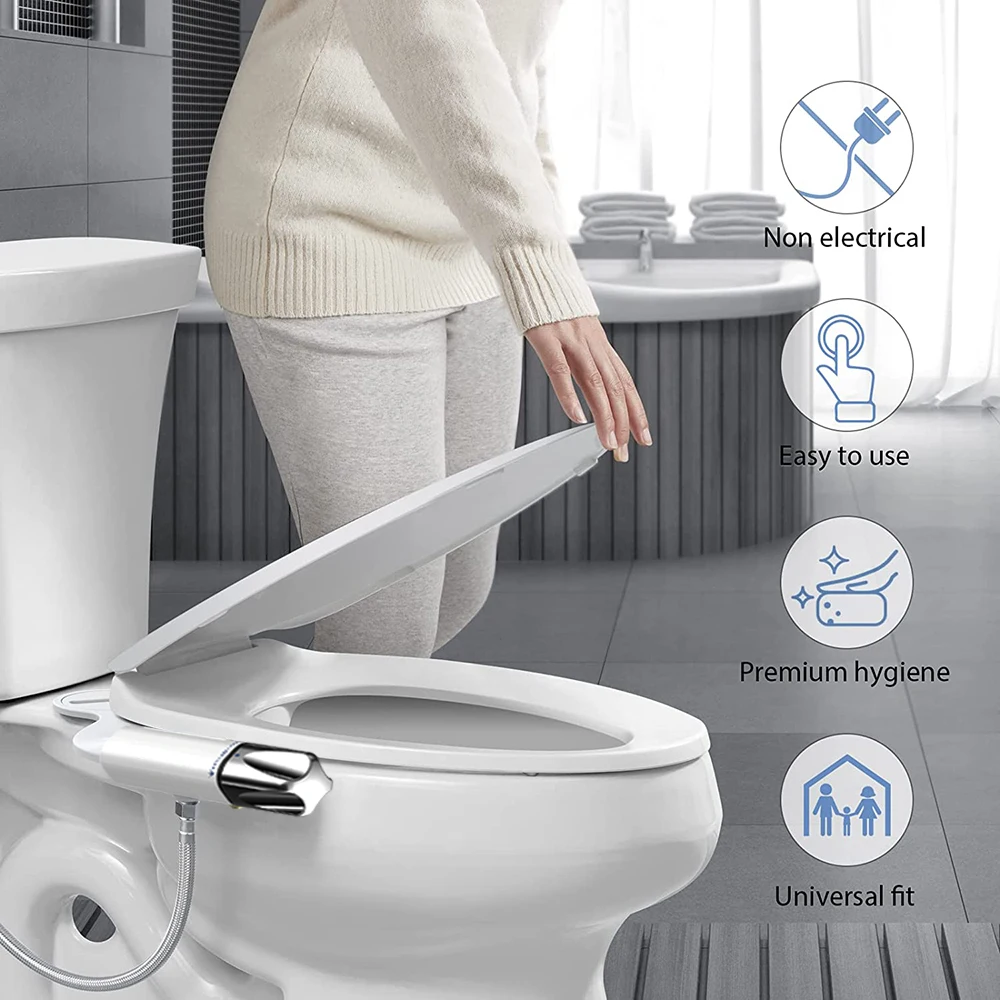 Ibergrif M41050 Bidet para WC con Doble Boquilla Retráctiles, Bidet  Portatil para WC No Eléctrico, Adaptador