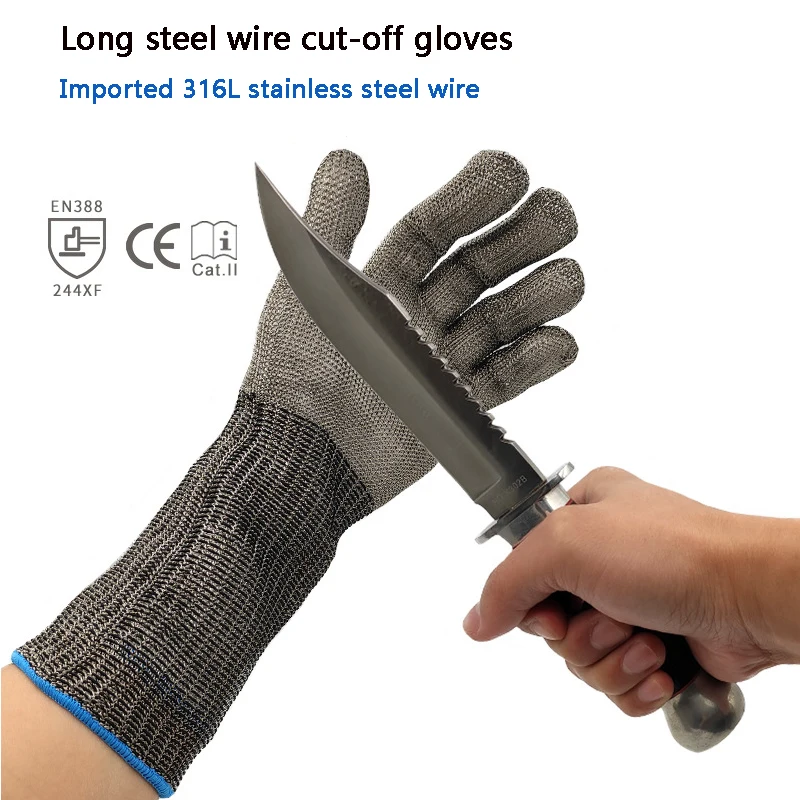 1P Long Style Grade 5 Stainless Steel Wire Gloves Butcher Fish Oyster