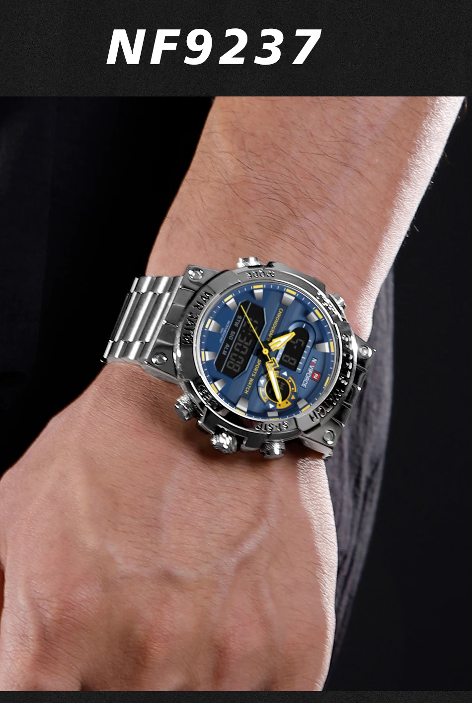Digital Quartz Watch Men Waterproof Luminous Date Chronograph_voghion.com