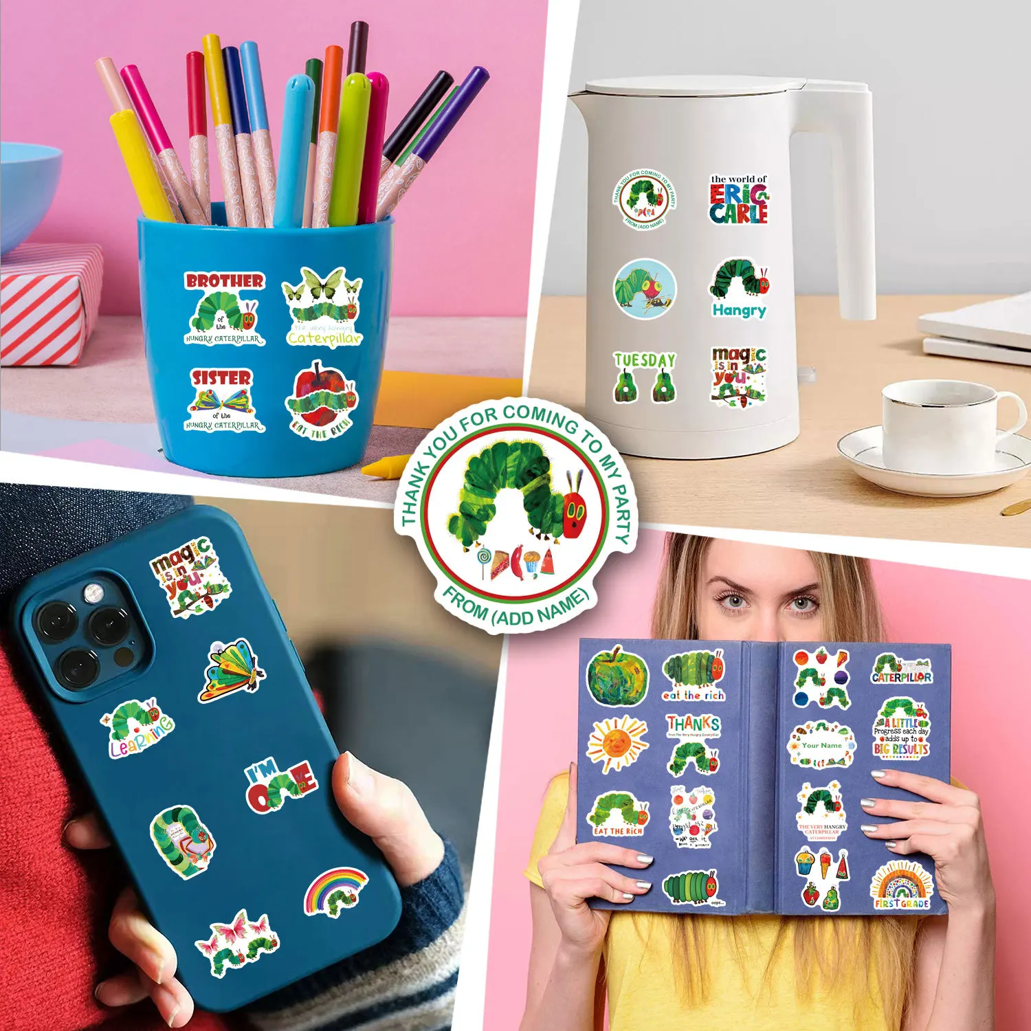 55pcs 매우 배고픈 애벌레 스티커 전화 노트북 핸드북 문구 노트북 스케이트 보드 방수 스티커 용 데칼