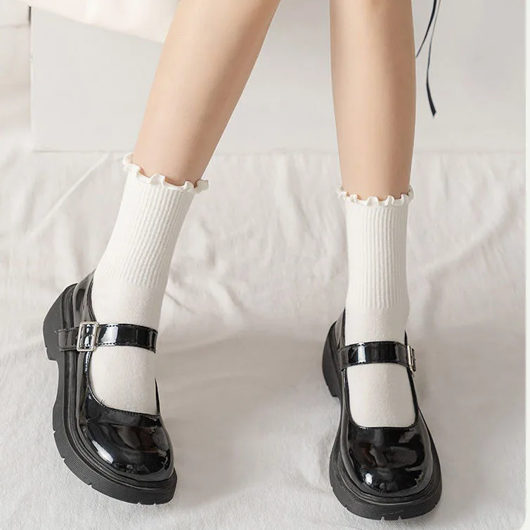 1/3 Paar Rüschensocken für Damen, mittlere Crew-Mittels, Röhre, knöchelhoch, atmungsaktiv, schwarz, weiß, beige, Damenmode, Baumwollsocken – Detail 7