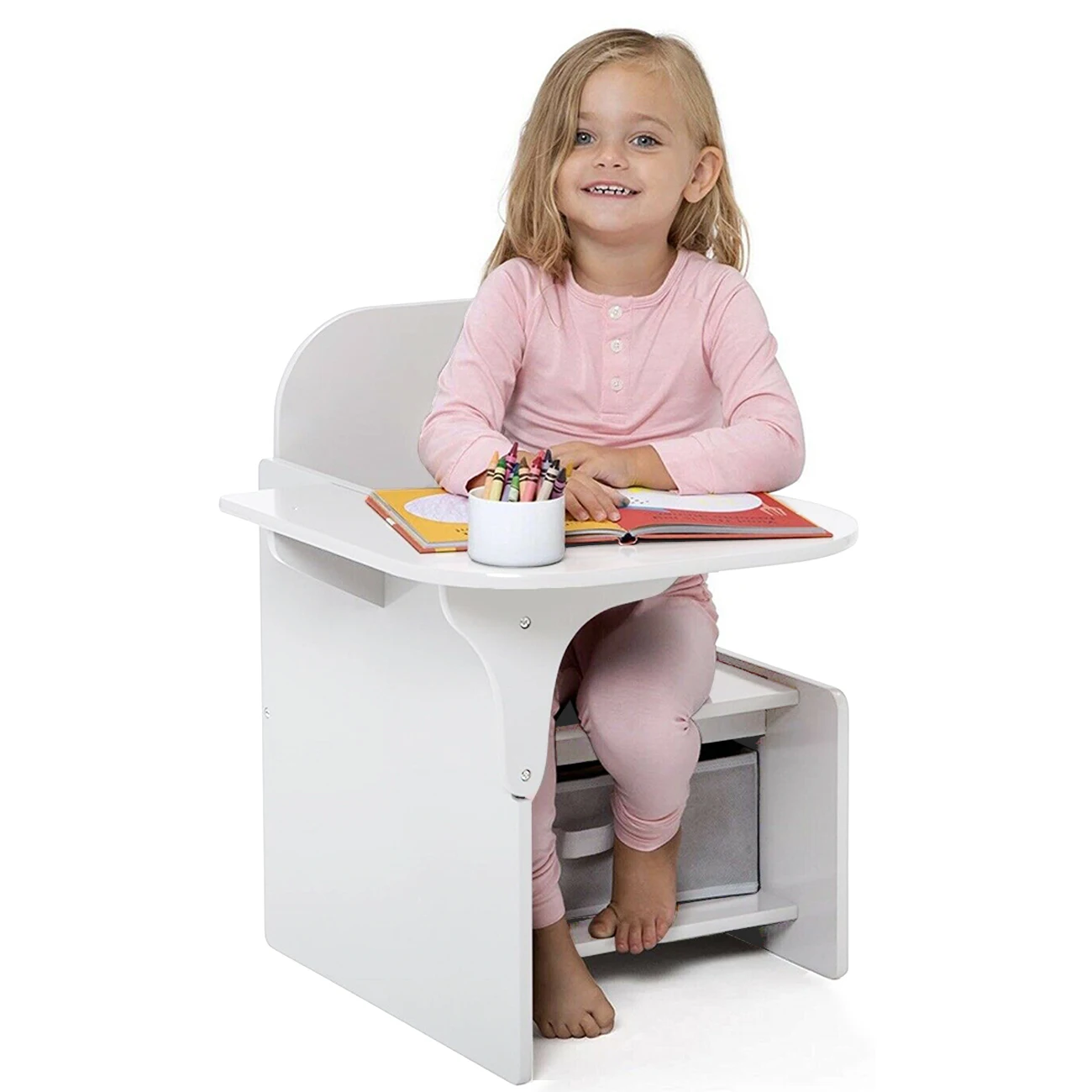 2-in-1 Wooden Kids Desk Chair Set with Storage Bin