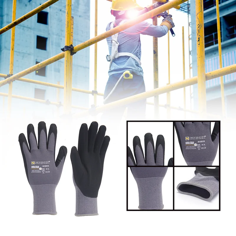 5 Pairs Nylon PU Nitrile Safety Coating Work Gloves Palm Coated M/L