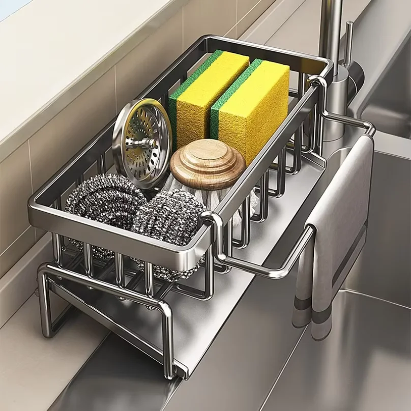 Kitchen Storage Rack and Cloth Holder, Household Sink Draining Basket, Multifunctional Countertop Sponge and Dish Soap Organizer 1