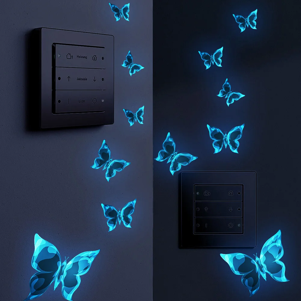 6Pcs Blue Glow-in-the-dark Butterfly Wall Stickers Room Decoration Accessories Cartoon Sticker for Anniversaries Birthday Paster 1