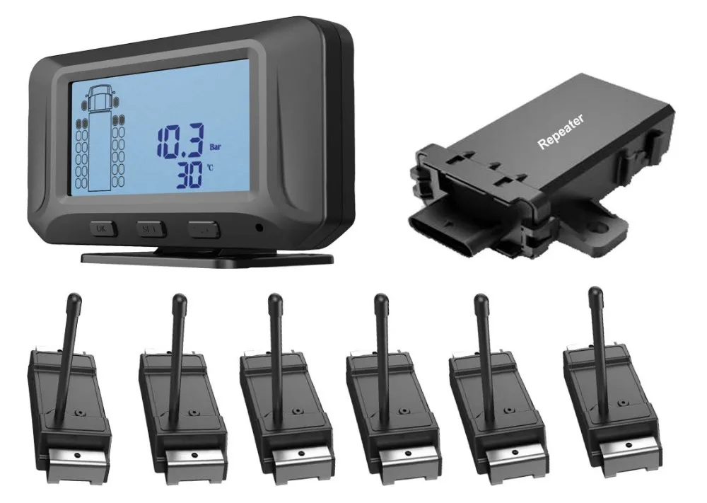 10 륜 Rs232 트럭 Tpms 공장 무선 타이어 압력 모니터링 시스템, 10 타이어