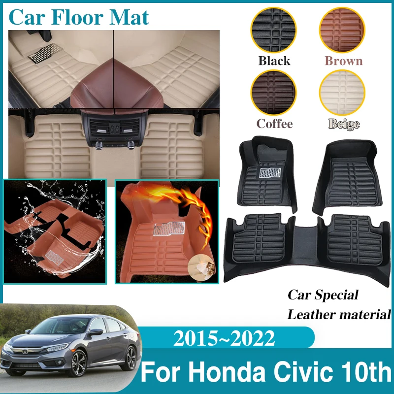 

LHD For Honda Civic 10th Gen 2015~2022 MK10 FC FK Car Floor Mat Leather Panel Liner Carpet Custom Foot Part Interior Accessories