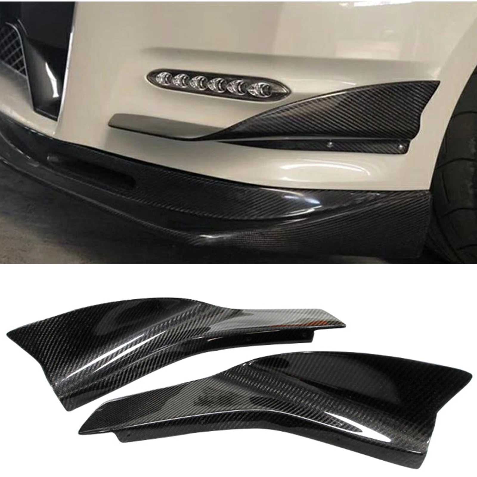 

For Nissan Skyline GTR R35 2012-2013 Carbon Fiber Front Bumper Side Air Vent Cover Lip Fog Light Lamp Lid Spoiler Guard Splitter
