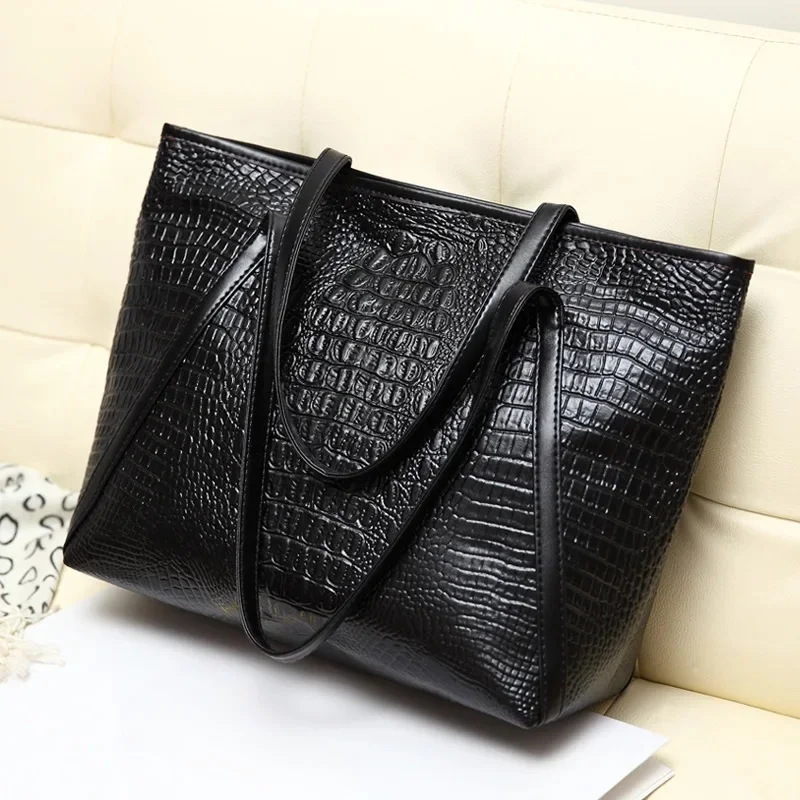 

Simple Versatile Crocodile Large Bag for Women Fashionable Casual Retro Portable Shoulderbag Tote