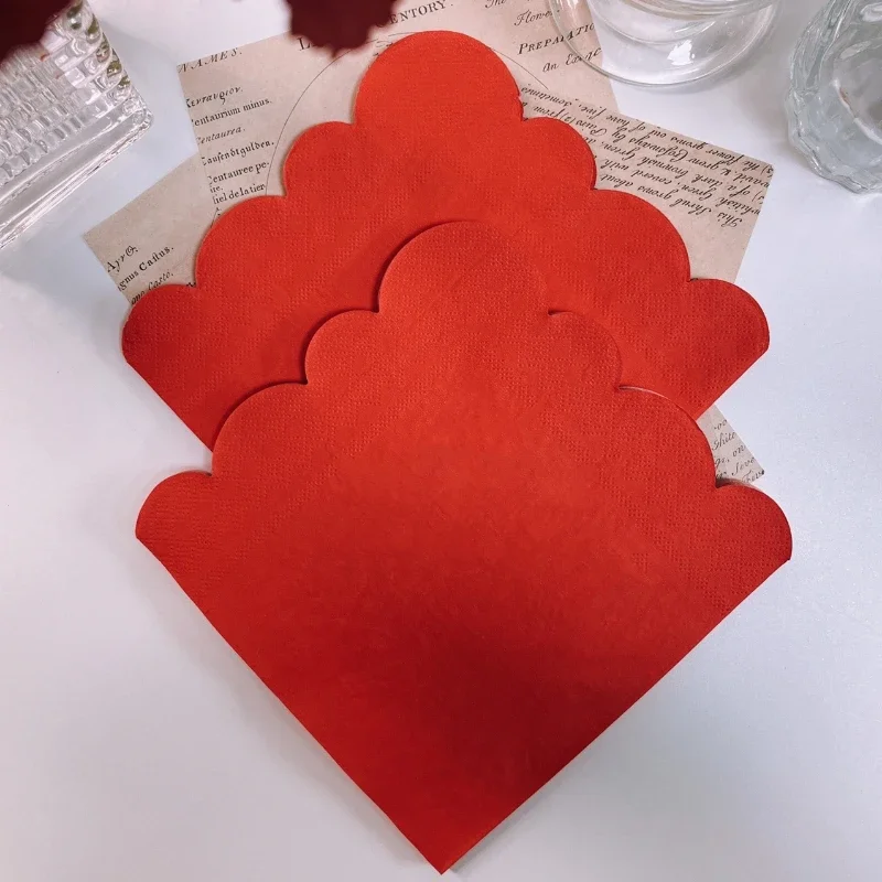 16pcs/Pac Simple Lace Cut-out Models Colourful Printed Napkins Chinese Red Wedding Paper Napkins Decorative Paper Placemats