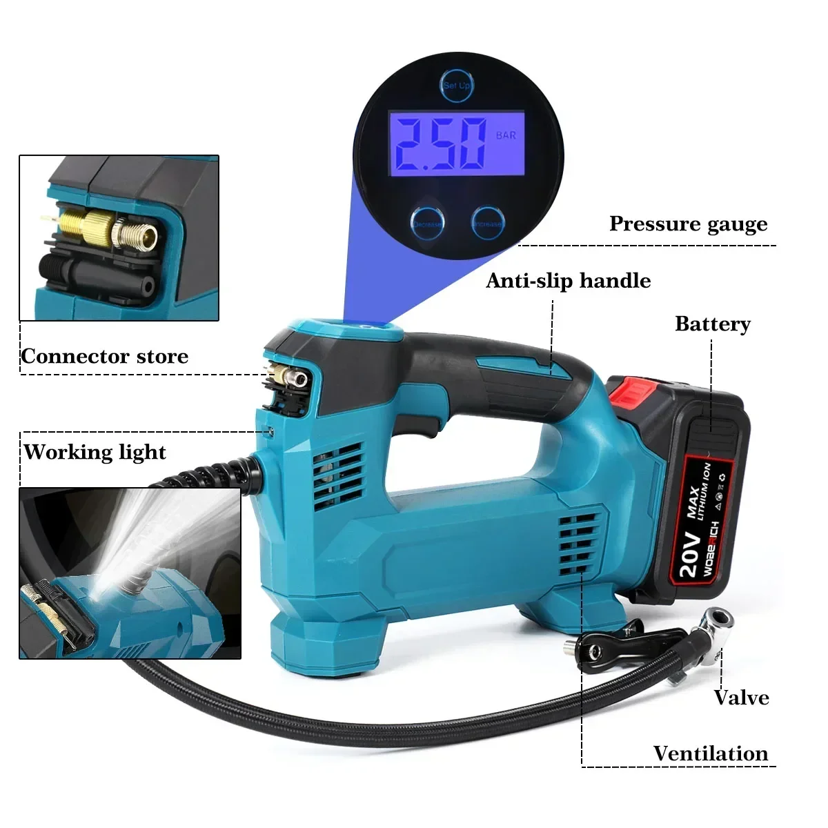 18V Powered cordless Elektrische Luftpumpe Elektrische luftpumpe Auto  Reifen Luft Kompressor Aufblasbare Pumpe Für Makita 18V Batterie -  AliExpress