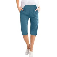 Womens Capris Cotton Linen Pants Drawstring Elastic Waist Pants Casual Cropped Trousers Daily Breeches Five Half Pants Pantalone - Image 4