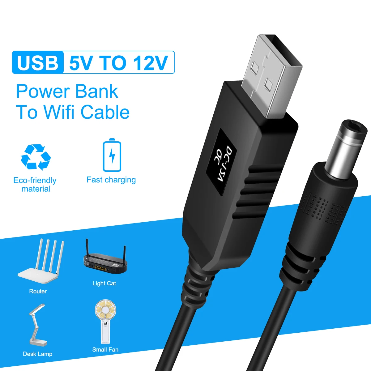 USB to DC Jack Charging Cable 5V To 12V Power Cord Boost