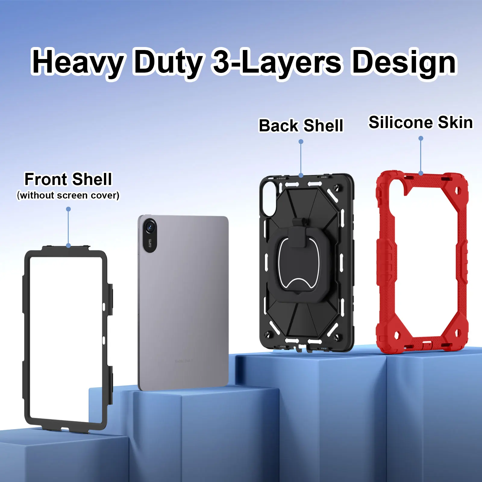 Heavy Duty Shockproof Rotating Stand Case with Shoulder Strap