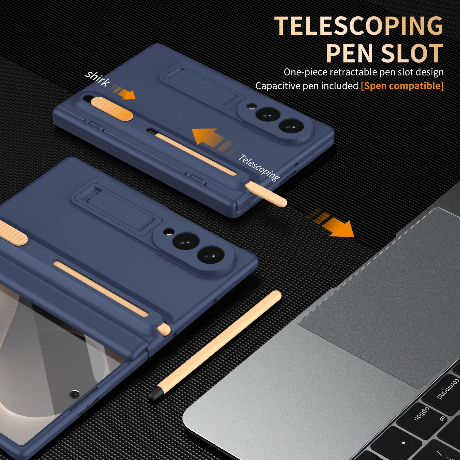 Wide Case with Retractable S Pen Slot, Built-in Kickstand, Hinge Protection, and Tempered Glass Screen Protector