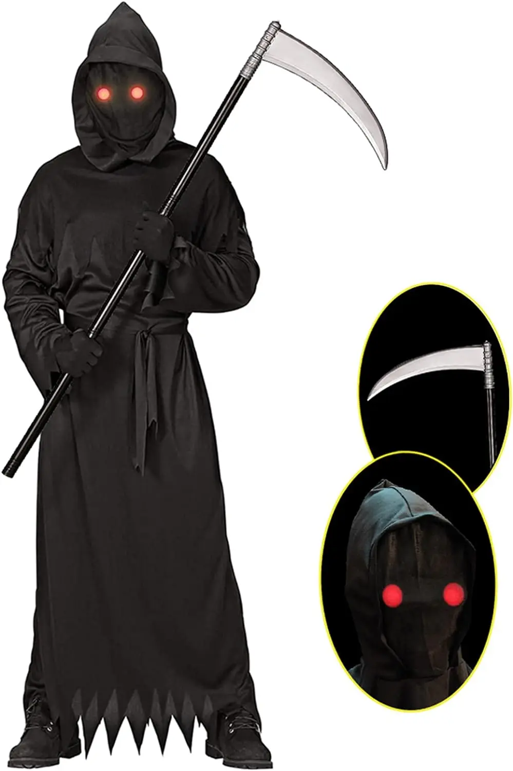 

Костюм на Хэллоуин Grim Reaper светится в темноте Death Ghost страшные костюмы со светящимися красными глазами для детей Scythe в комплекте