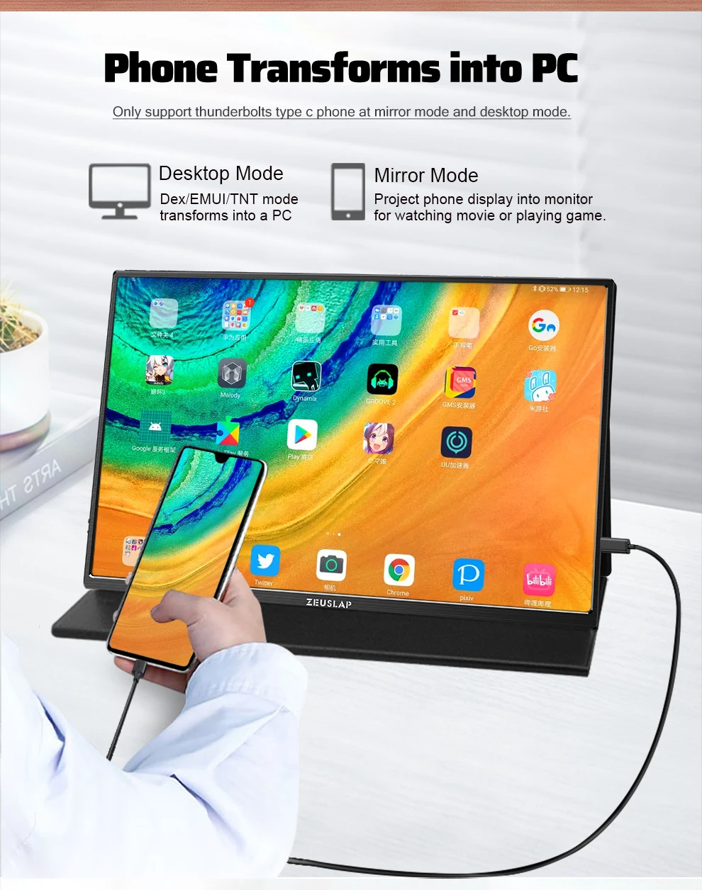 ZEUSLAP 16" 2,5K 144 Hz Tragbarer Monitor 2560*1600 16:10 100 % sRGB 500Cd/m² Reise-Gaming-Display für Laptop Switch PS4 Ps5 Xbox