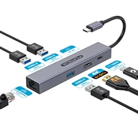 Forida 6 Port Type-C Hub to 1000Mbps RJ45 Ethernet 4K60Hz HDMI 3PCS USB 3.0 PD Docking Station for MacBook Laptop Notebook PC 2