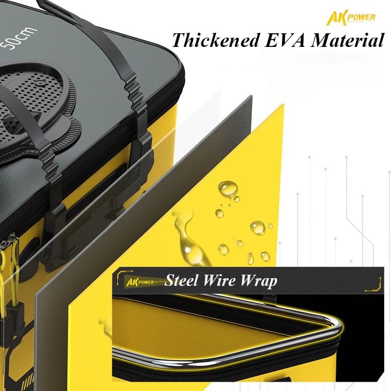 Fishing Bucket-Thickened EVA Large Capacity Portable Foldable Live Bait Live Fish Bucket with Oxygen Pump Outdoor Fishing Tool