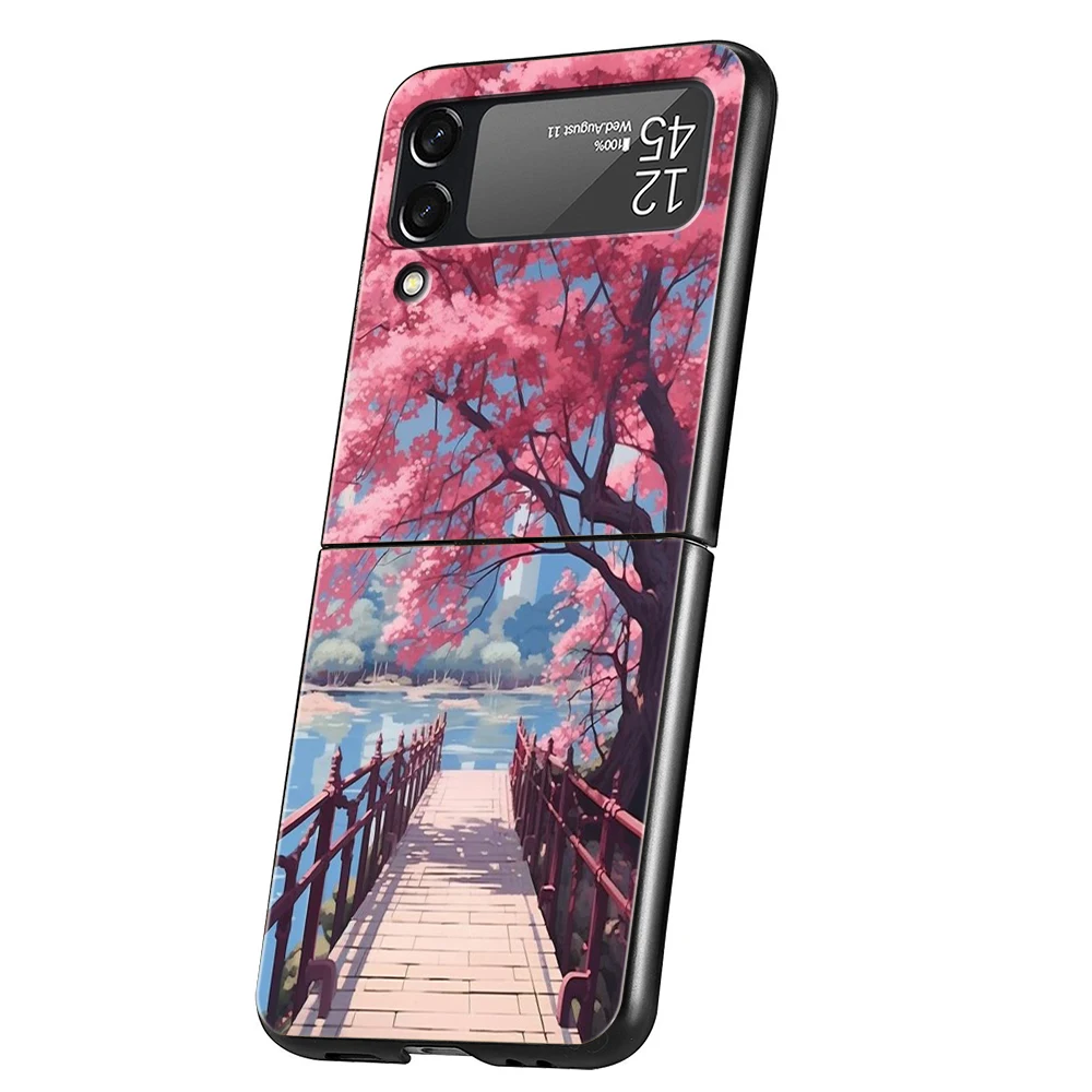 Pink Spring Cherry Blossoms Shockproof Hard PC Phone Case - Black Cover