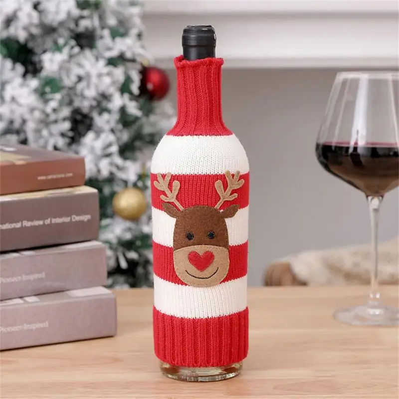 Christmas Wine Bottle Cover Set Santa Snowman Woven Wine Bottle Bags For Christmas Party Dinner Table Decorations New Year Gifts