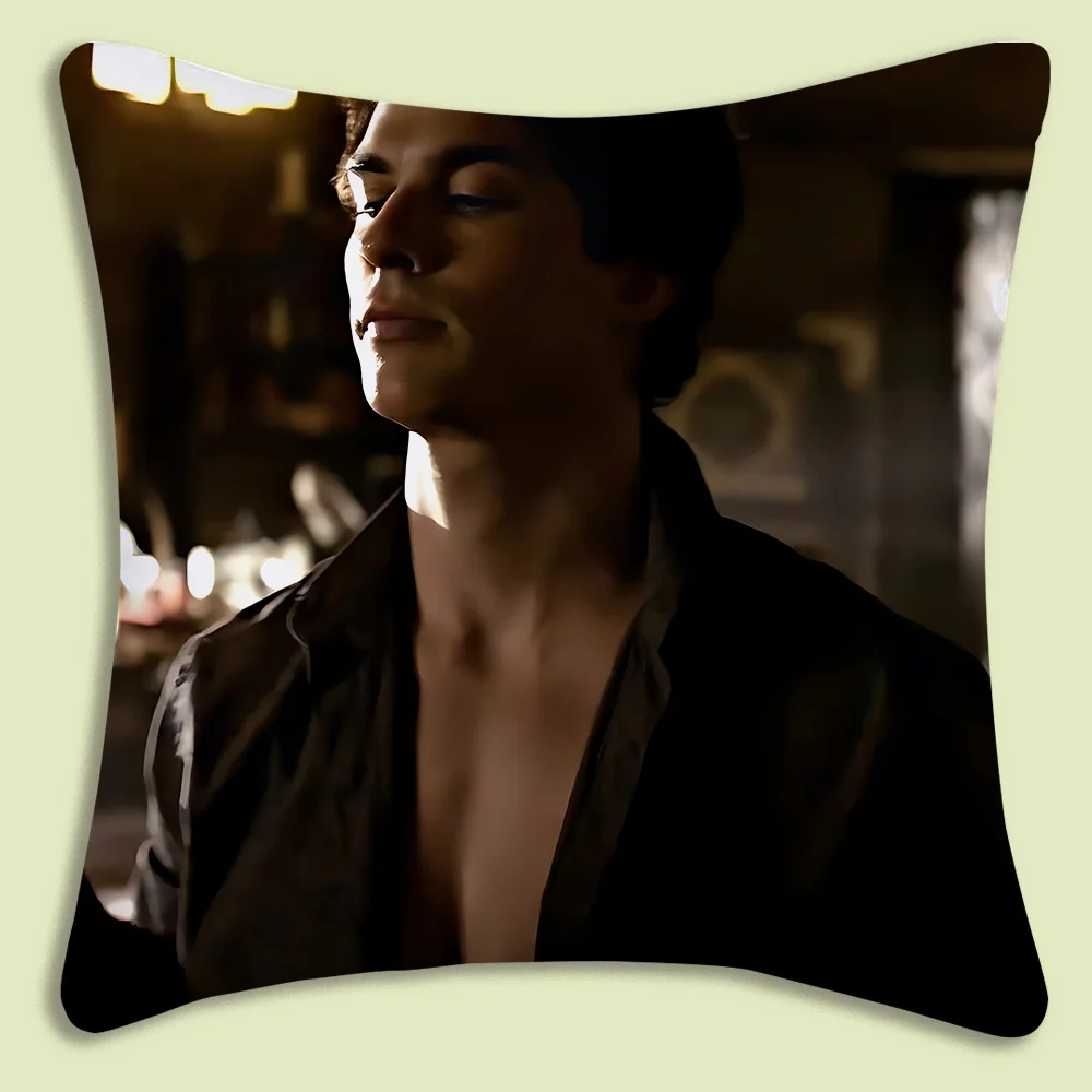 Damon Salvatore The Vampire Diaries Pillow Covers Cartoon Sofa Decorative Home Double-sided Printing Short Plush Cute Cushion 6