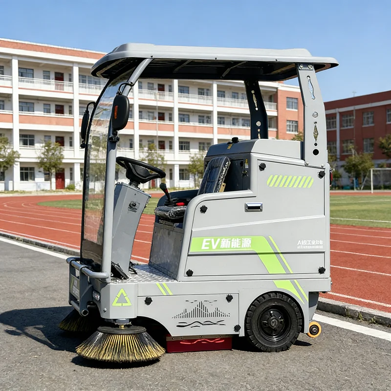 Heavy Duty Electric Road Sweeper with High Density Brushes for Industrial Facility Use 4