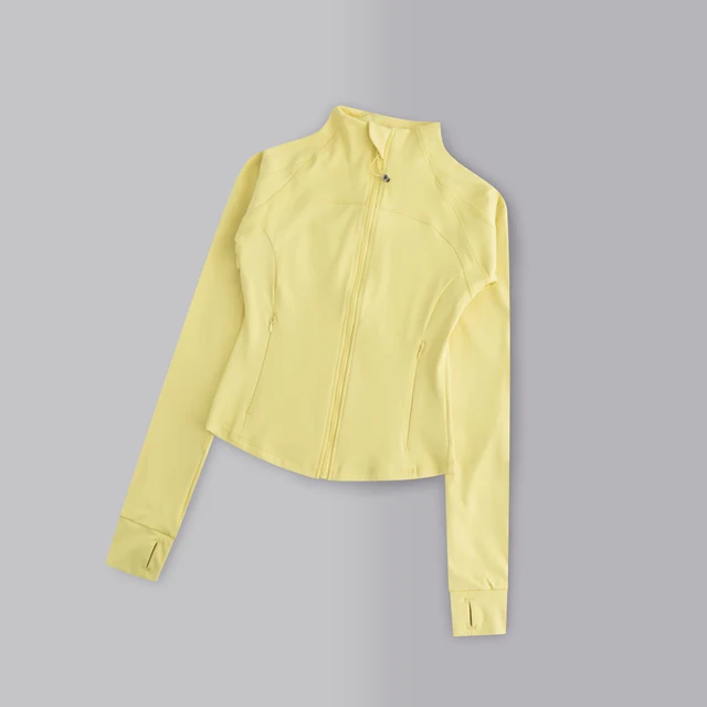 Gym Women's Full Zipper Yoga Top With Thumbholes Fitness Running Jacket Stretch Fit Long Sleeve Round Neck Top Sportswear