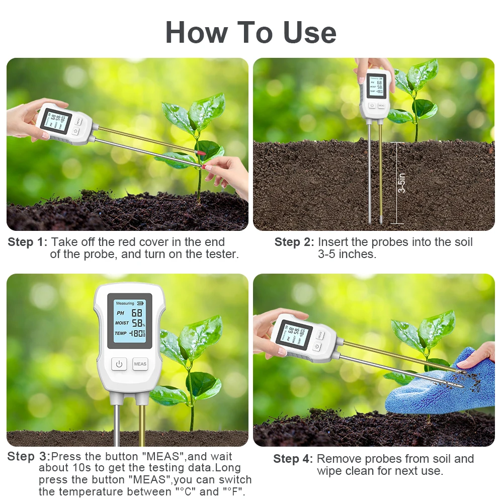 3 in 1 Digital LCD Soil Meter Temperature Humidity PH Meter with Backlight Plant Measuring Instrument for Flower Plants Garden 5