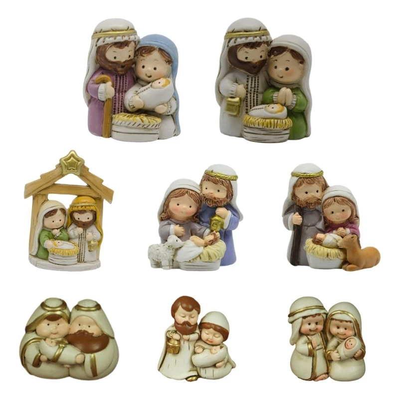 Resin Nativity Scene Set Birth Statue Christmas Ornament for Christmas Home Deco