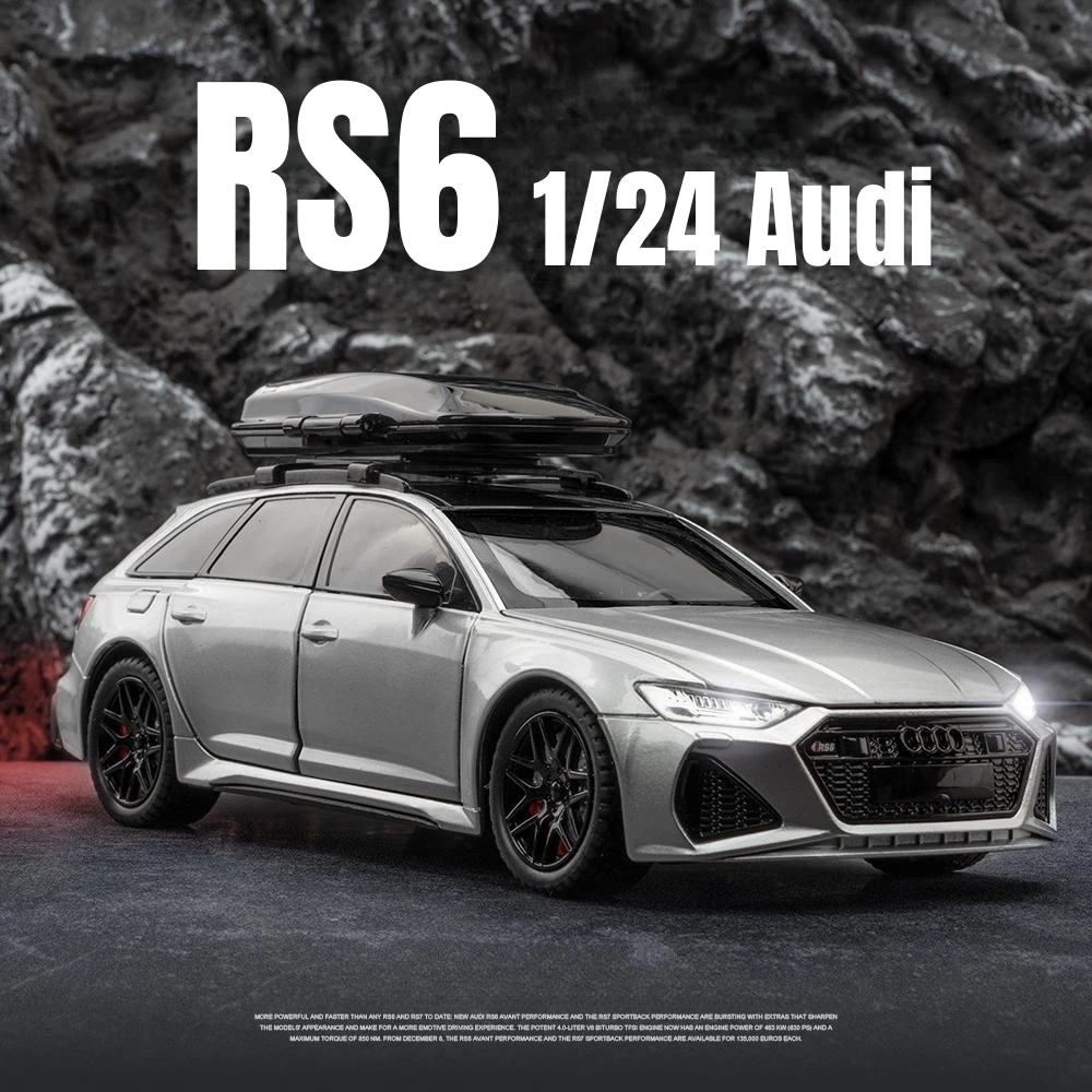 1/24 Audi Rs6 Toy Car Model 1:24 Diecast Racing Vehicle Miniature Pull Back Sound Light Doors Collezione Apribile Regalo Per Bambini