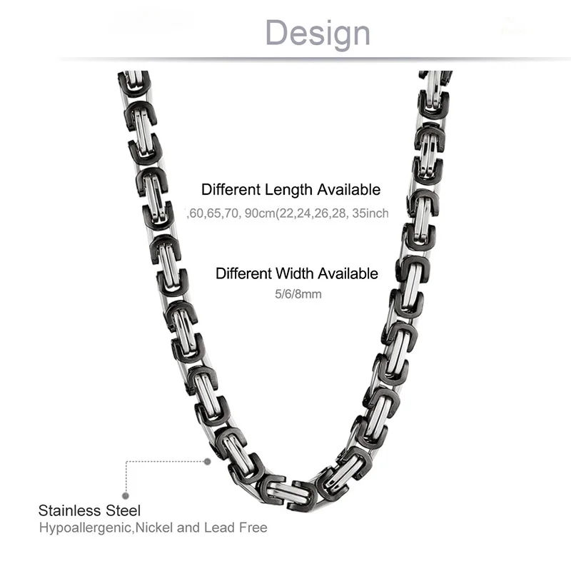 Men Stainless Steel Link Chains Necklace Multicolor Byzantine Strong Heavy Long Chain Necklaces Hip Hop man Punk Jewelry stainless steel necklace metal necklace