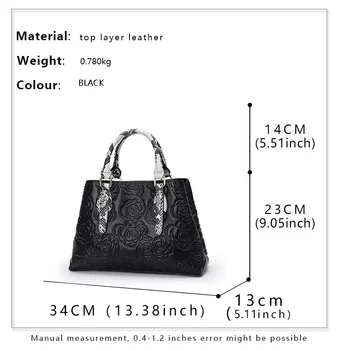 Aidrani Women's luxury leather handbag, large capacity black, with floral and snake pattern design, 5