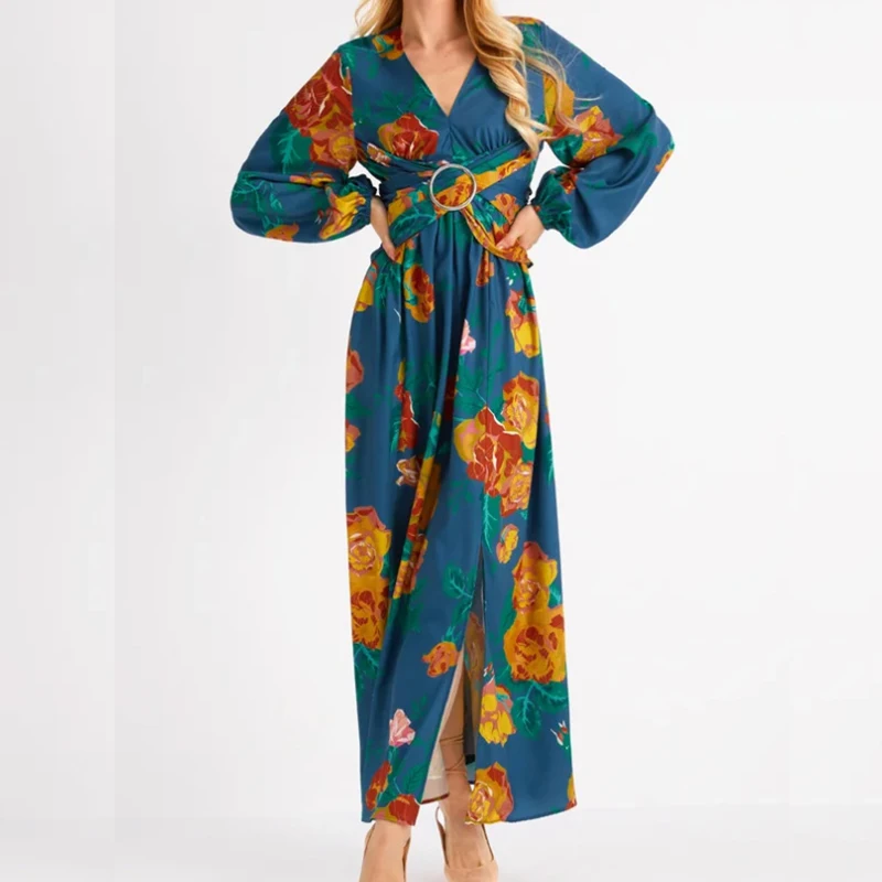 Chiffon Print Boho V-neck Sleeveless Holiday Party Dress