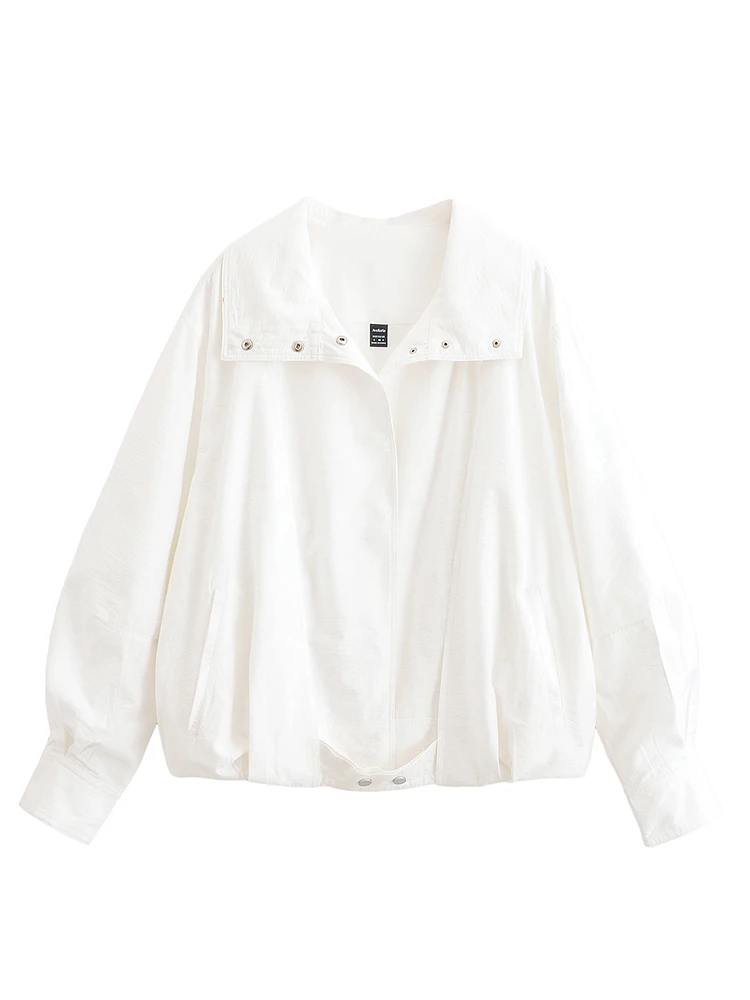 Casual Chic Bomber Jacket Women Turn-down Collar Single Breasted Long Sleeve Coats New Fashion 2025 Autumn New Outerwears