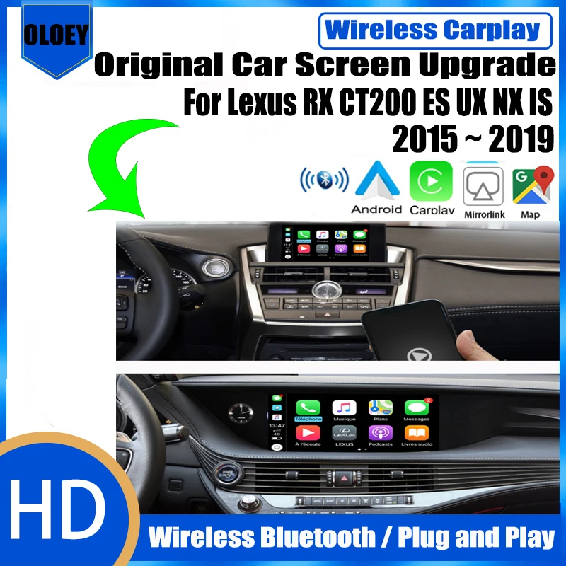 Wireless Apple Carplay Android Auto Interface Adapter Reverse Camera Per Lexus Rx Ct200 Es Ux Nx Is 2015 ~ 2019