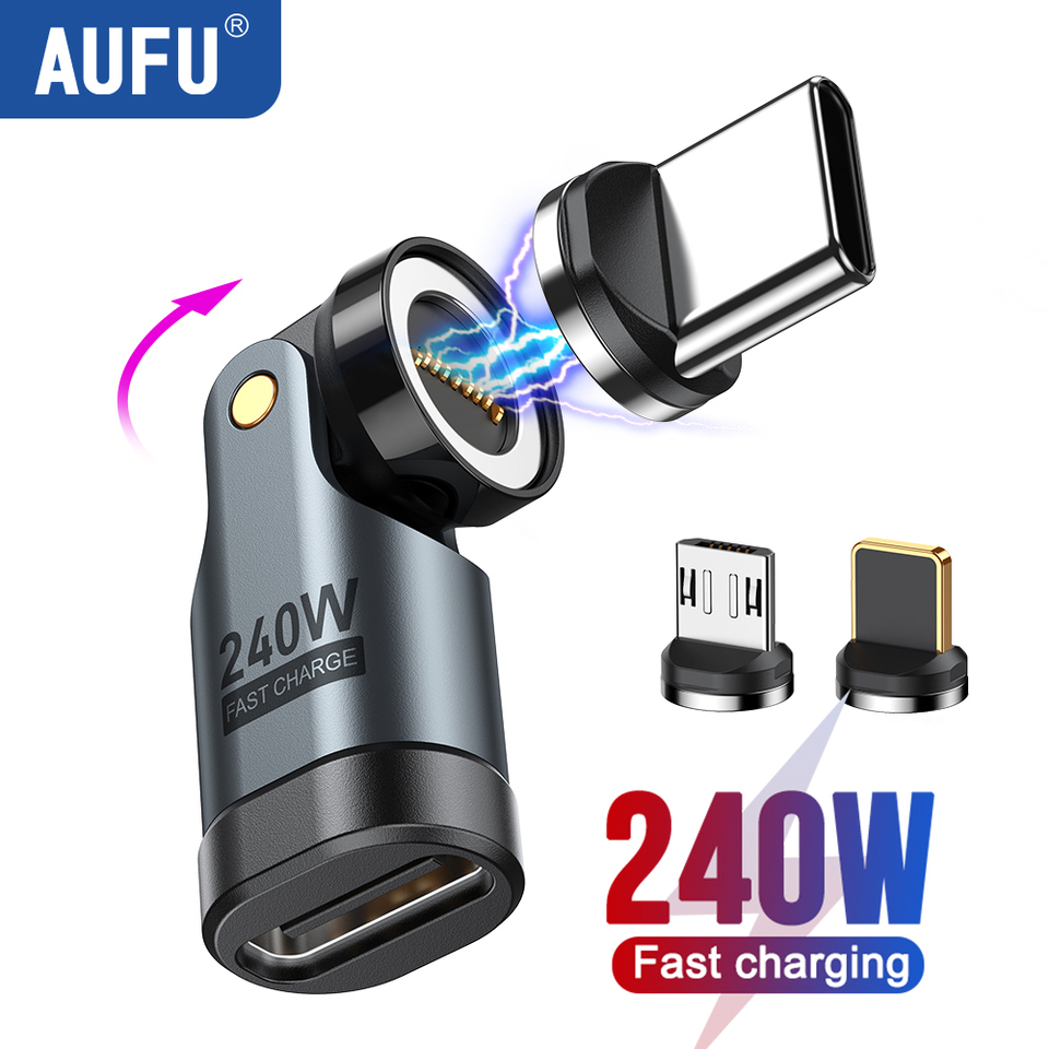 AUFU 9pin Magnetic OTG Adapter Type C Female to Type C IOS Micro Male Converter PD 240W Fast Charging Adapter For iPhone Laptop